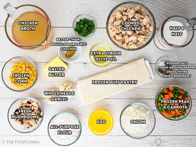 Ingredients needed to make chicken pot pie.