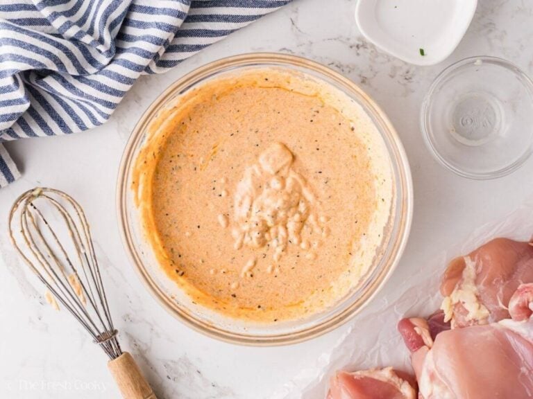 Greek yogurt chicken marinade in a bowl.