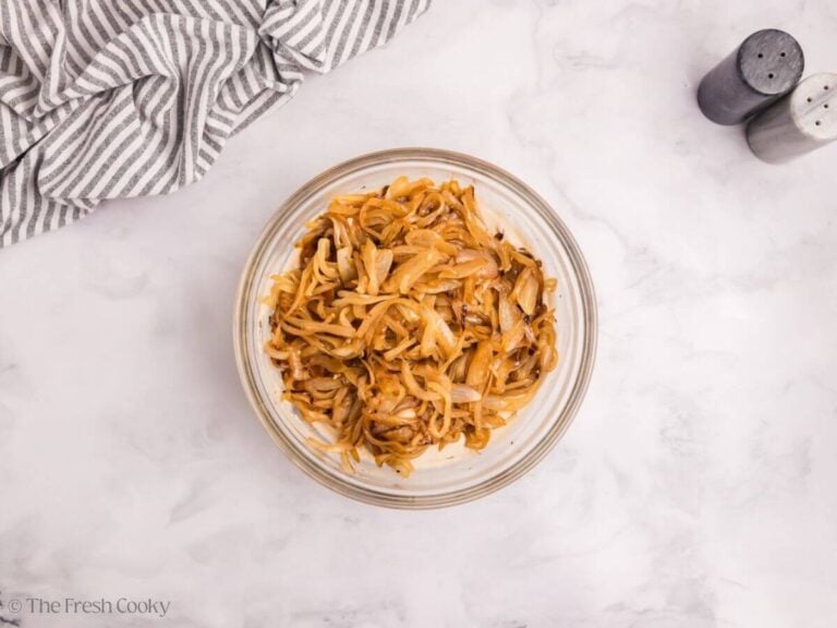 Onions added to the cream of mushroom mixture.