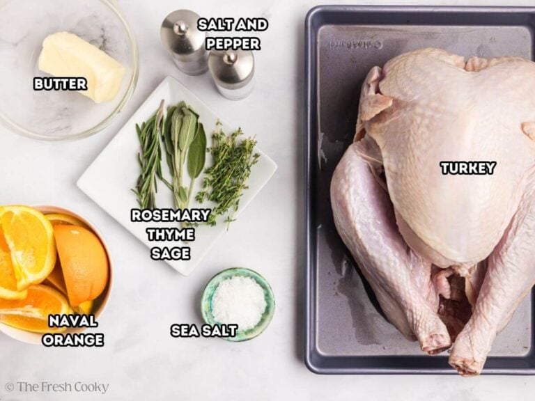 Ingredients needed to make herb butter turkey.