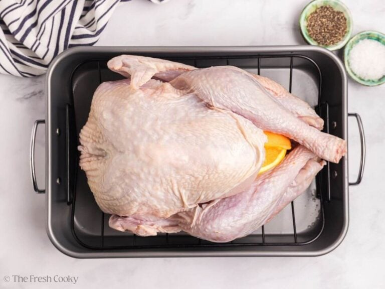 Oranges stuffed into the whole turkey.