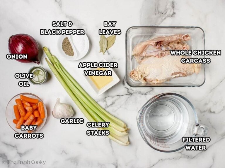 Ingredients needed to make slow cooker chicken broth.