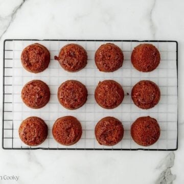 Finished honey bran muffins turned out onto a wire rack.
