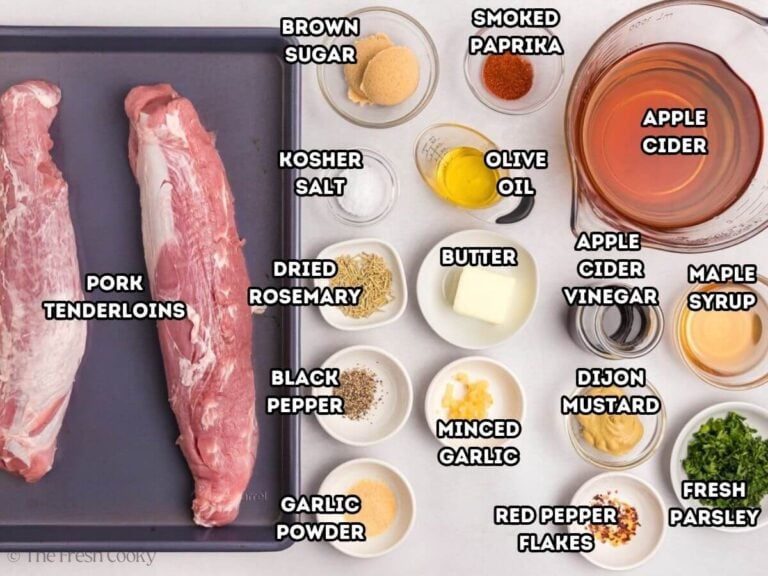 Ingredients needed to make maple dijon pork tenderloin.