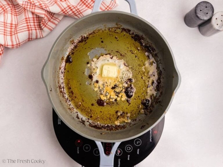 More butter added to the skillet where the pork tenderloins were seared.