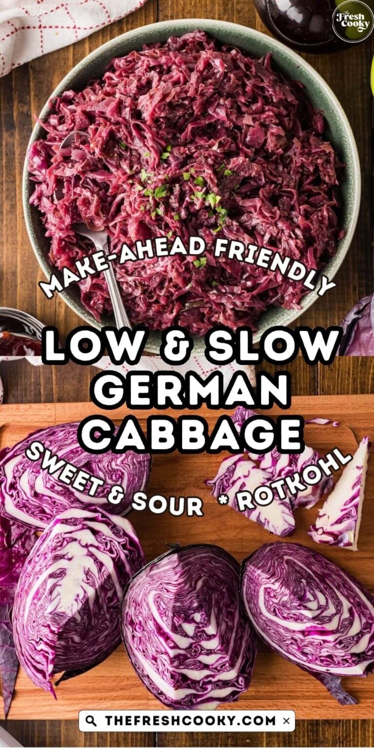 A bowl of German Rotkohl (German sweet and sour red cabbage), for Pinning.