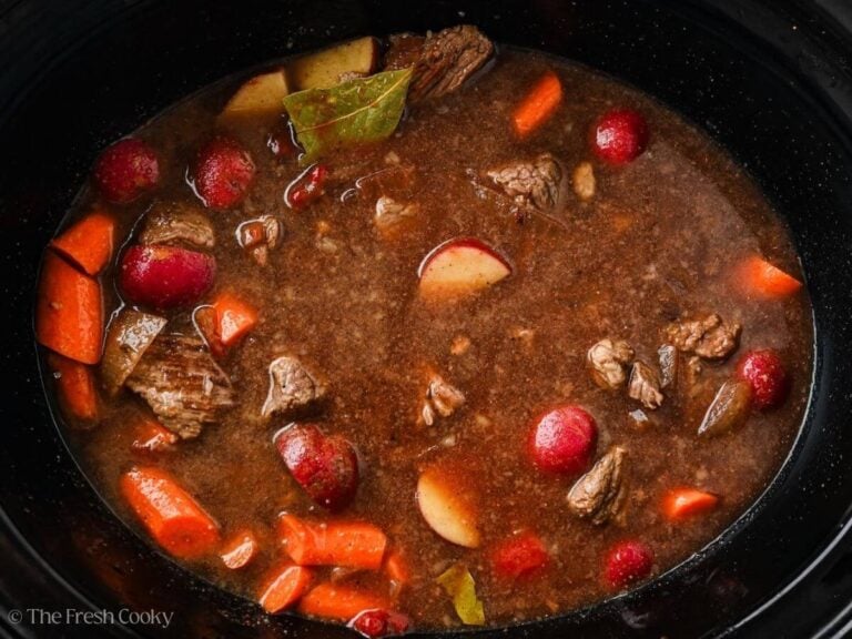 Beef stew all stirred together before cooking.