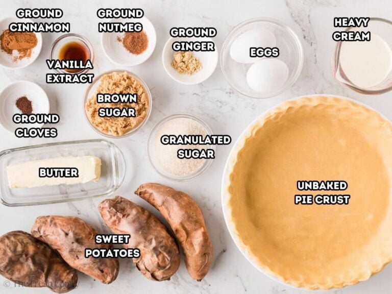 Ingredients needed to make sweet potato pie.