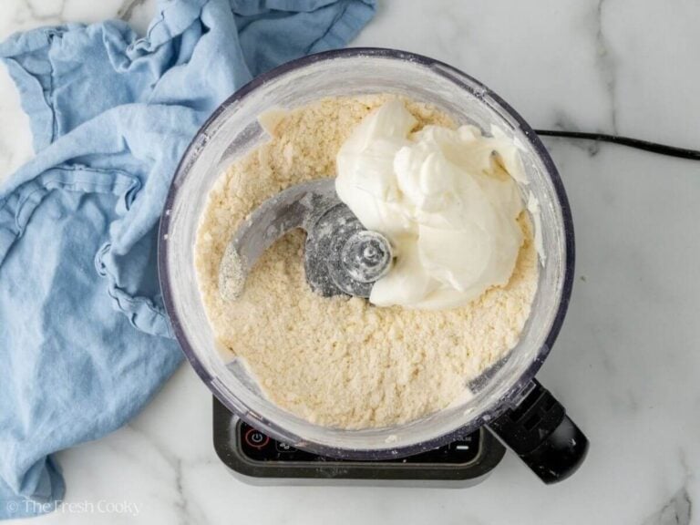 Sour cream added to the butter and flour in a food processor.