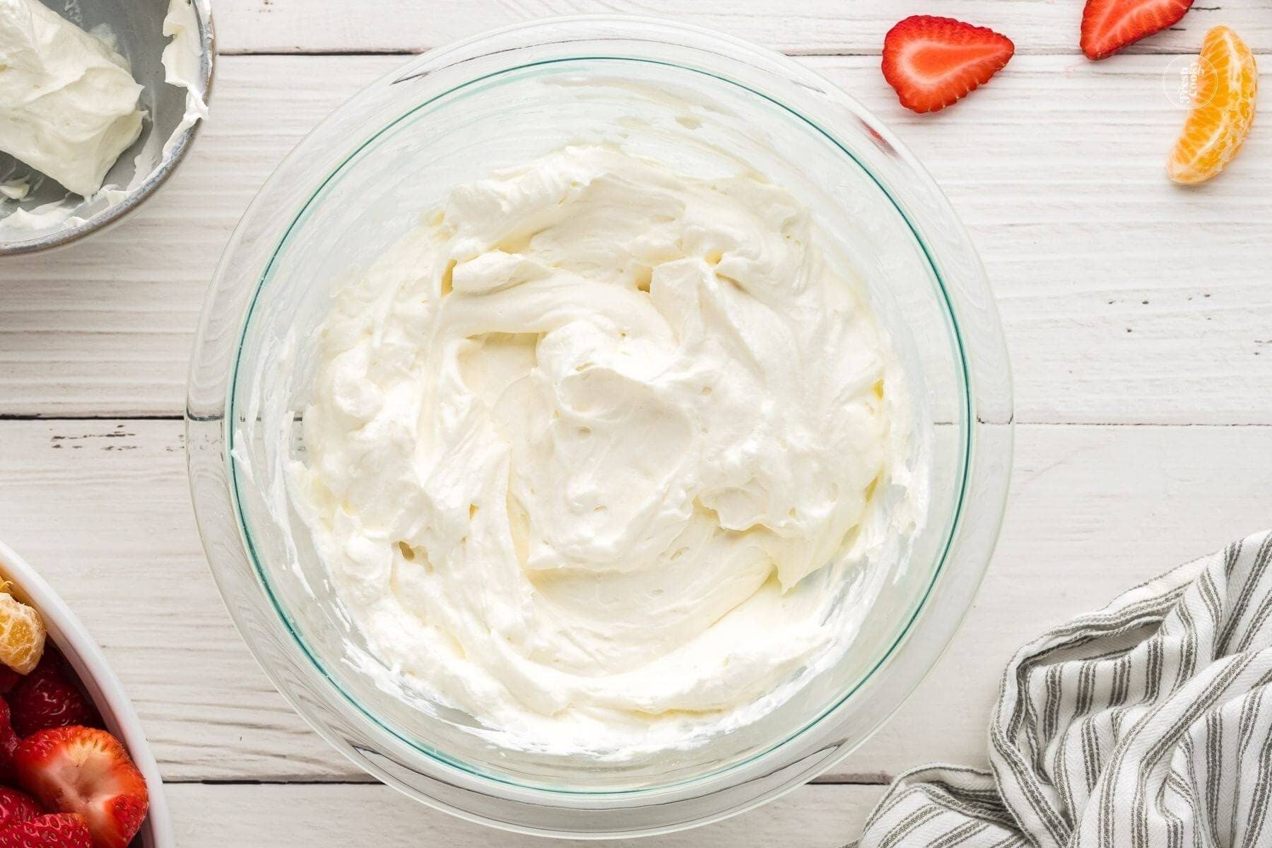 Marshmallow fruit dip after mixing.