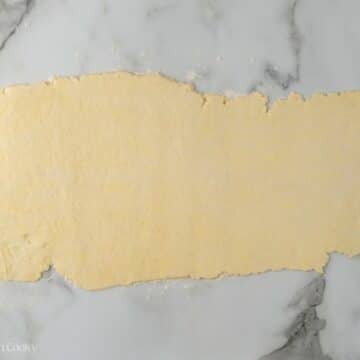 Kringle dough rolled into long rectangle (imperfect).