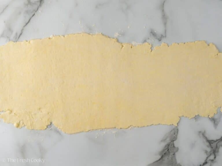 Kringle dough rolled into long rectangle (imperfect).