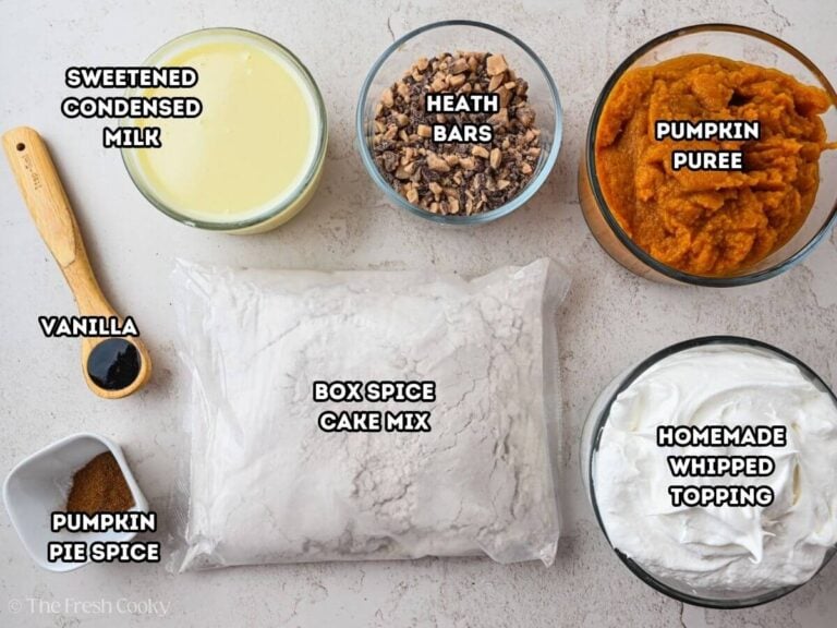 Ingredients needed to make pumpkin poke cake.